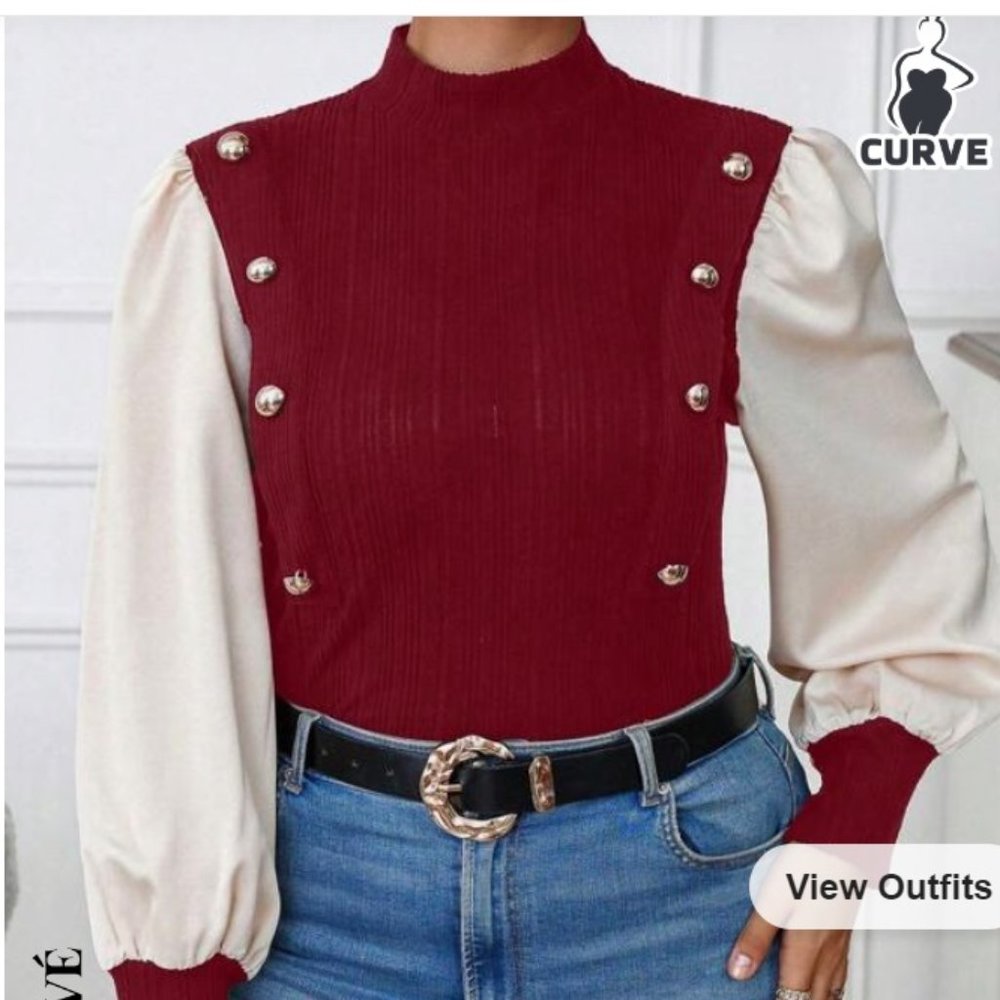 S073 Red White Top with Double Breasted Gold Buttons Size 1X NEW NWOT